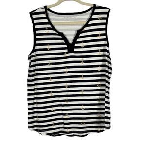Kim Rogers Blue White Striped Nautical Design Tank Top XL